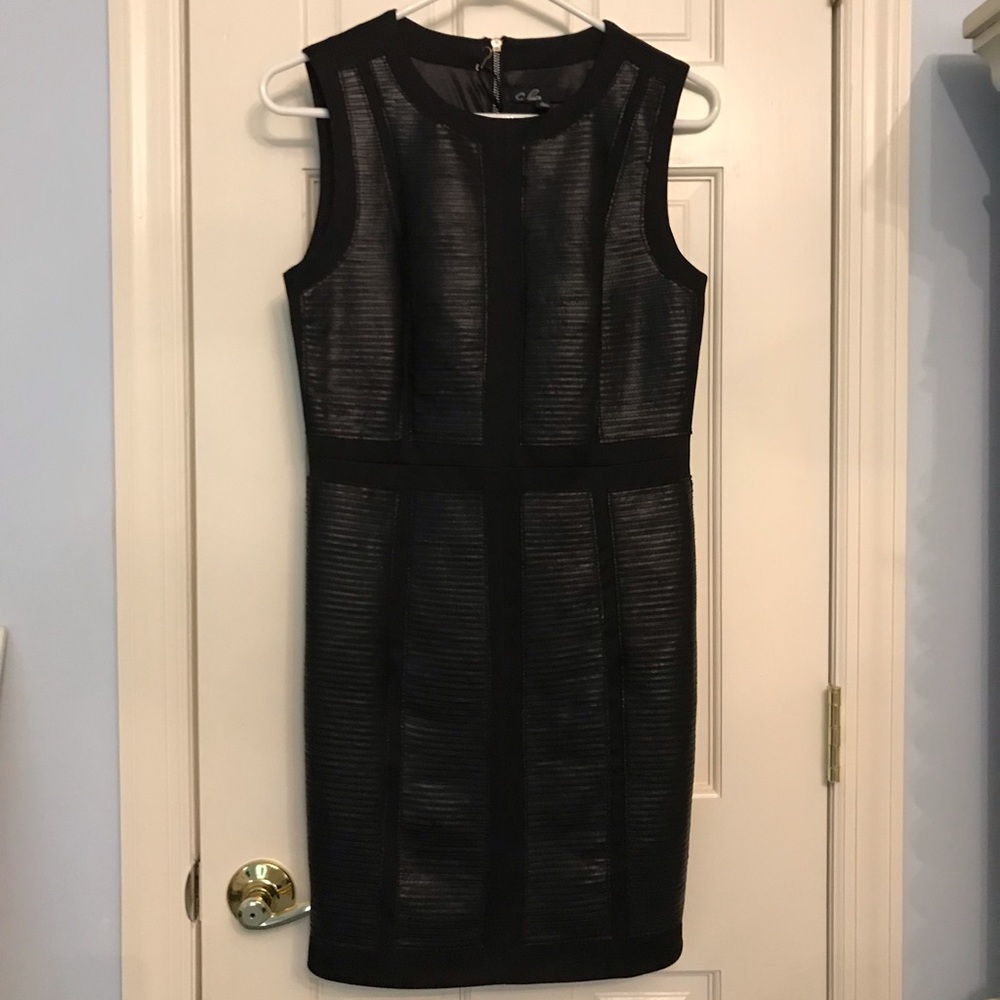 New C.Luce “leather” front black dress